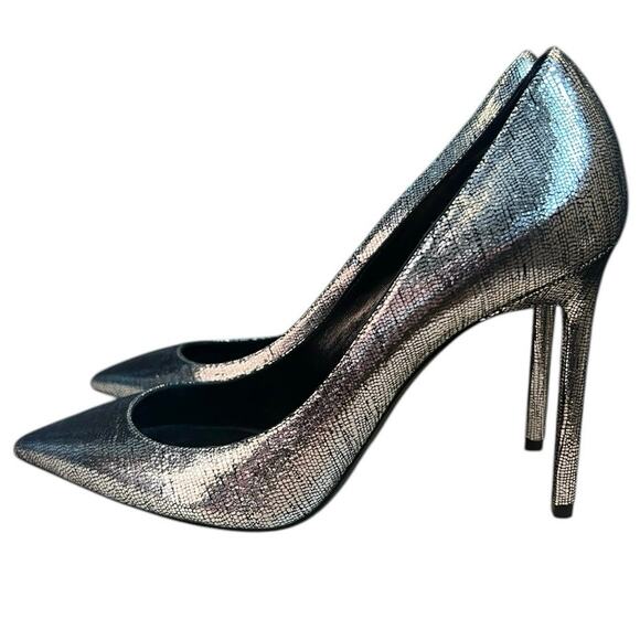 Saint Laurent Anja Silver Metallic Point Toe High Heels Size 39.5 EUC - Picture 4 of 9